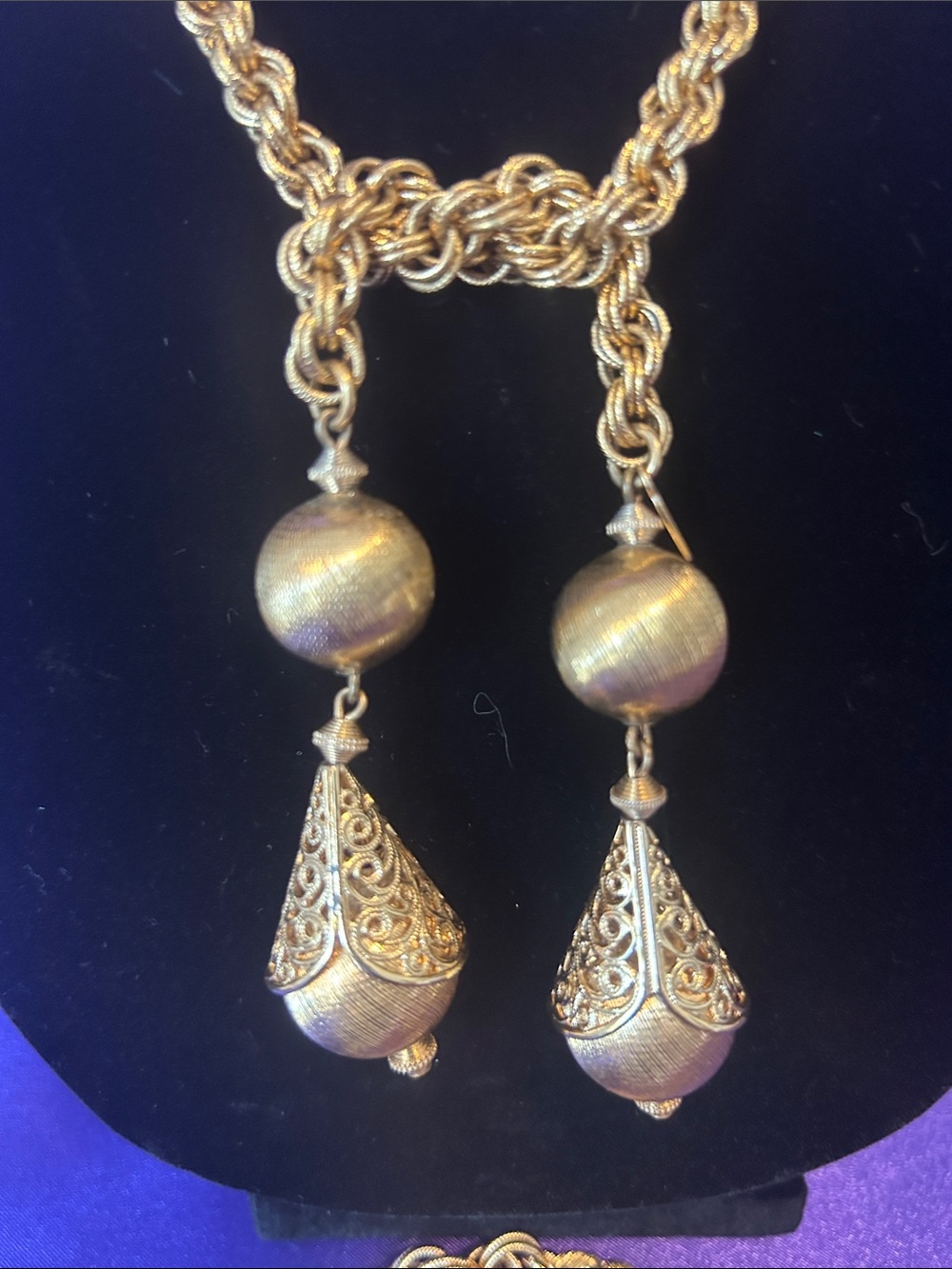 Monet Bolero Lariat Gold-Tone Filigree Drop Pendant Necklace and Bracelet Set - Picture 2 of 8